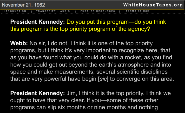 Figure 1: Kennedy/Webb Discussion on Apollo