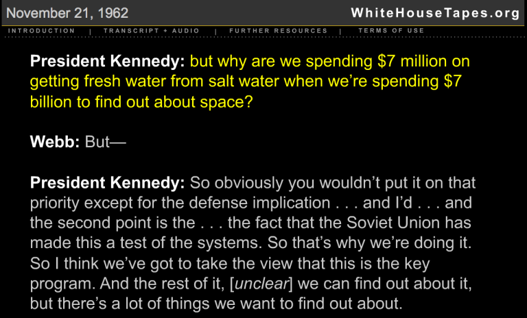 Figure 2: Kennedy Statement on the Rational for Apollo Prioritization