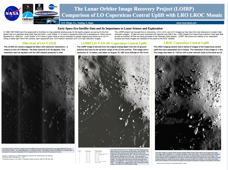 Figure 13: NASA Lunar Science Institute Conference 2012 Chart on Relative Quality of Film vs Tape vs LROC Image Of Copernicus Central Uplift